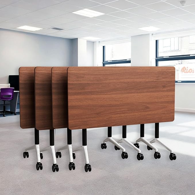 Goakwwuz Conference Room Table, Folding Conference Tables,Thicken Grey Tabletop,Flip Top Wooden Seminar Meeting Room Table for Conference Room Offices (4, Walnut, 47.2“)