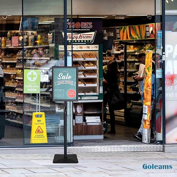Golemas Adjustable Sign Stand for Display, with Upgraded Iron Base, Pedestal Floor Signage Stand Holder for Outdoor or Indoor Advertising (11 x 17, Black, 3Pack)
