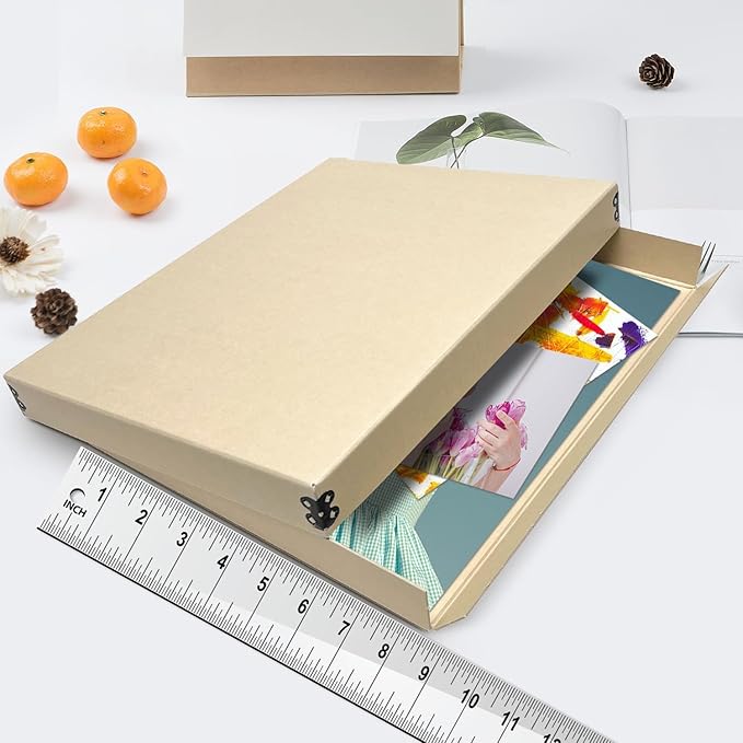 Lineco Museum Storage Box Tan, 8"x10"x1.5", Archival Boxboard, Drop-Front Design with Metal Edge. Organize, Store and Preserve Photographs, Prints, Documents, Art, Ephemera, Family Records