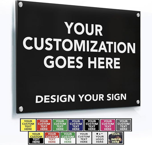 Custom Metal Business Signs - Personalized Aluminum, Waterproof, White (Black Background, 42x28 In)
