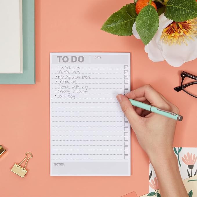Paper Junkie To Do List Notepad - 8.5 x 5.5 in, White, 6-Pack - Office Desk Pad for Daily Reminder Checklist - Easy-Tear Sheets for Daily Task Planning