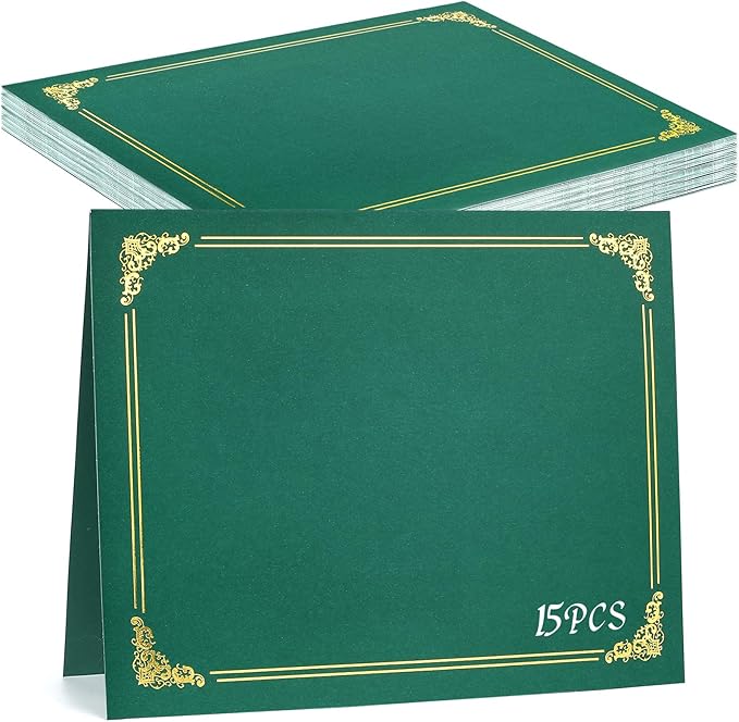 gisgfim 15Pcs Certificate Holders Diploma Covers Single Sided Gold Foil Border Award Certificate Covers for Letter Size 8.5x11 Certificates Cardstock Document Papers Storage Organizer (Green)
