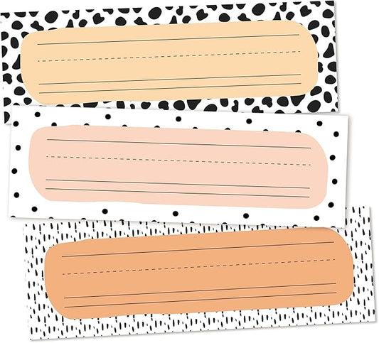 30 Name Tags for Classroom Cubbies, 3x9 in Cow Print Name Plates for Desks, Classroom Must Haves for Teachers Elementary - A04