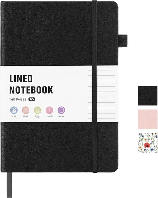 Thboxes 80 Sheets Lined Journal Notebook, 5.7" X 8.3" Writing & Journaling Hardcover Executive Notebooks for Student Worker Women Men Notepads Journals for Writing Travel & Organization, Black