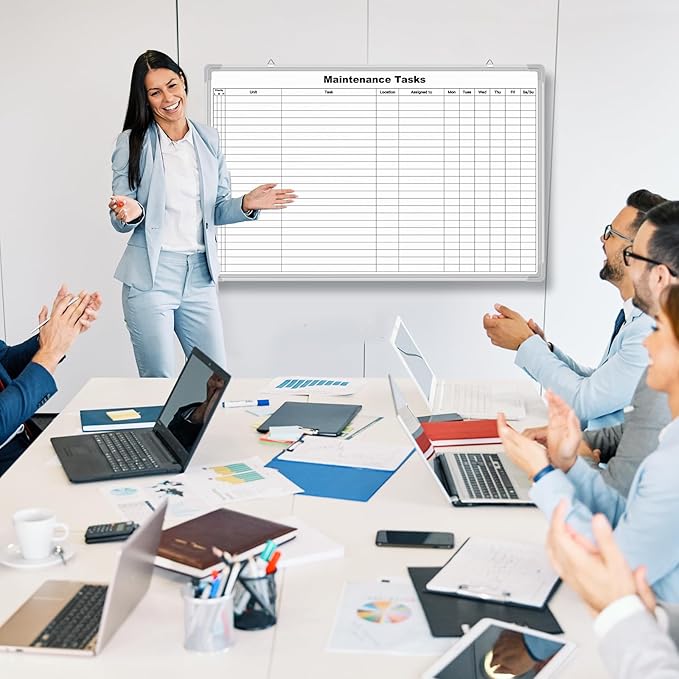 Lined Whiteboard Blank Grid Aluminum Frame Dry Erase Board Reusable Wall Mounted Board for Scheduling, to Do Lists Weekly Planning Home Work (36 x 24 Inch,Horizontal Maintenance Tasks)