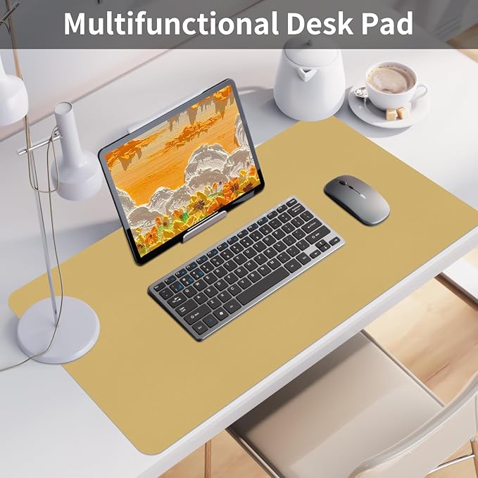 Bloss Light Yellow Desk Mat 31.5"x15.7", Desk Matt for Desktop, Waterproof Leather Large Mouse Pad, Computer Mat for Office/Home/Decor