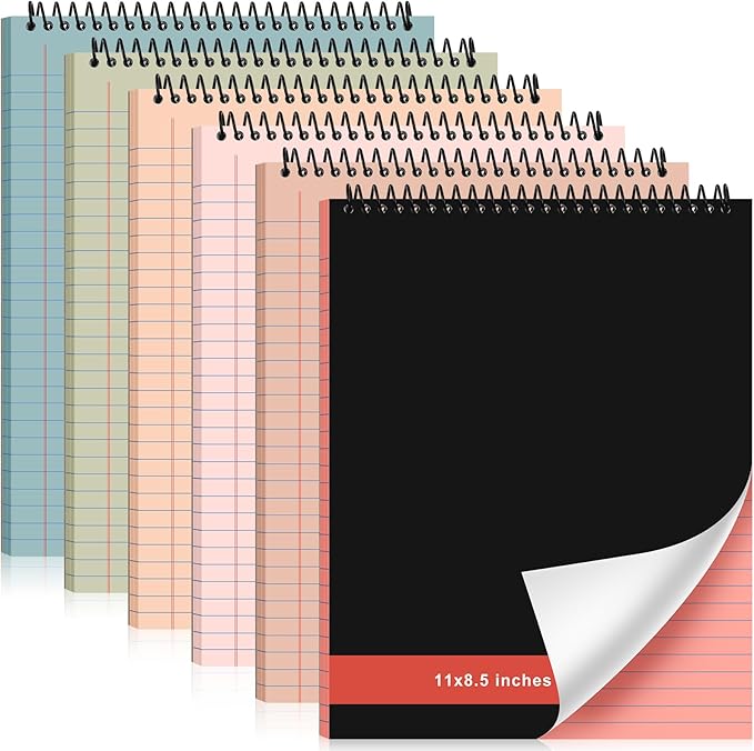 Resurhang 6 Pcs Legal Pad Top Spiral Bound Notebook 70 Sheets Double Sided College Ruled Paper Notepad Memo Steno Pad with Stiff Cover for Business College(8.5 x 11 Inches,No Holes,Retro Colors)