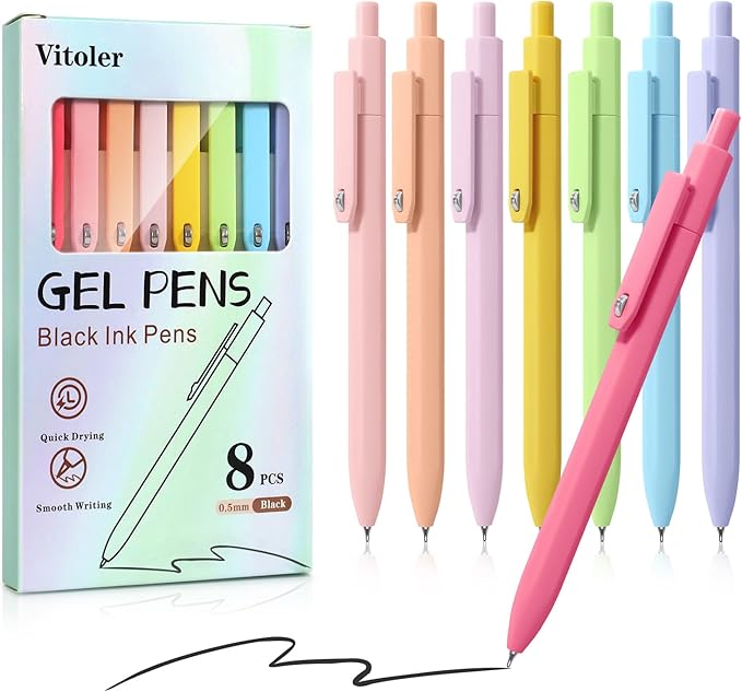 Piochoo Gel Pens, 0.5mm Quick Dry Black Ink Fine Point Smooth Writing Pens for Office School Supplies Stocking Stuffers for Women Girls Nurse Teacher