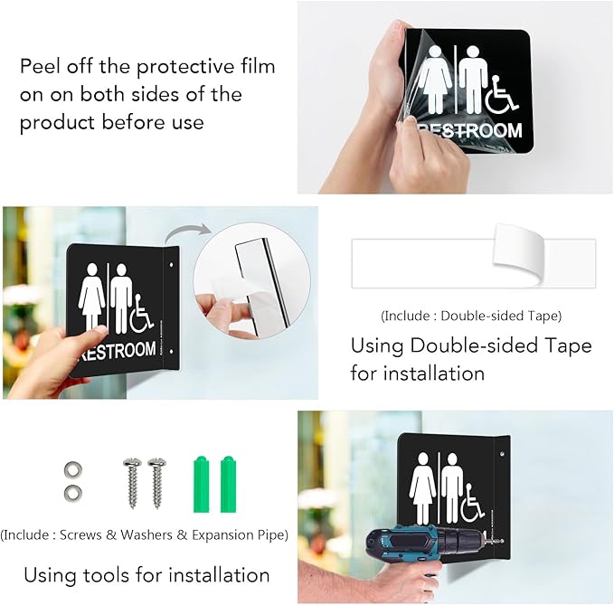 Faittoo Restroom Sign, Bathroom Signs, (2 Pack) 6 x 6 Inches Acrylic Sign, for Office or Business Bathroom and Toilet Door or Wall Decor, Indoor Outdoor Use (Men and women with Handicap)