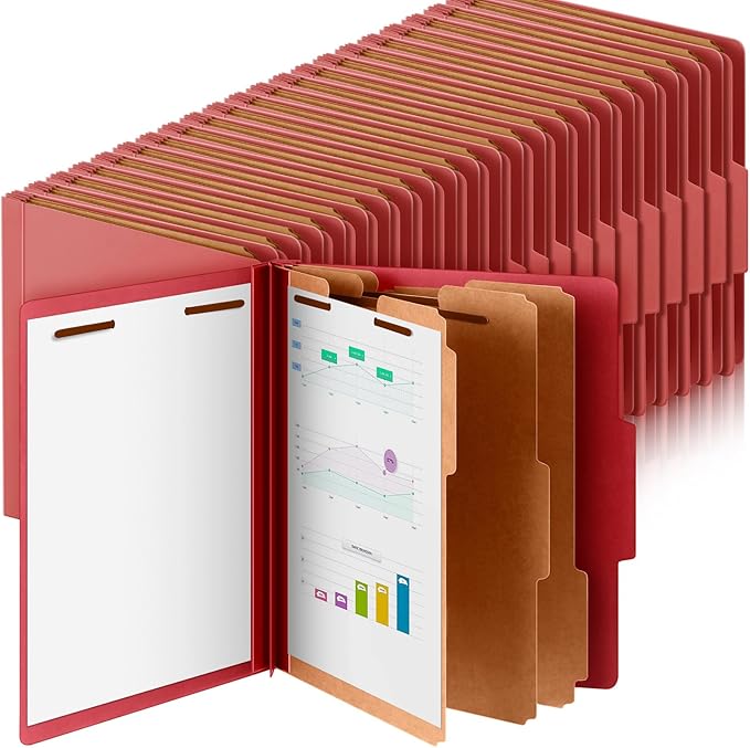 Skyygemm 48 Pcs Classification Folders Letter Size, 3 Divider Pressboard File Folder with Fasteners, Expanding File Organizer Bulk for School Teachers, Office Employee, Coworker, Staff (Red)