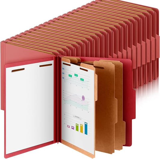 Skyygemm 48 Pcs Classification Folders Letter Size, 3 Divider Pressboard File Folder with Fasteners, Expanding File Organizer Bulk for School Teachers, Office Employee, Coworker, Staff (Red)
