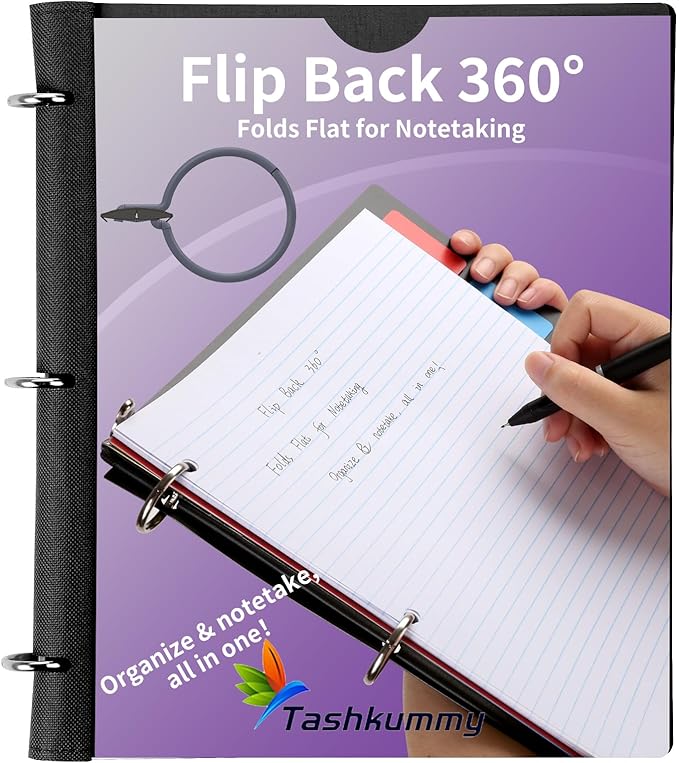 Tashkummy 360° Pivotable 3 Ring Binder, Upgraded Foldable Binders 1 inch 6 Pack, Thin Small Three Ring Binder Fits 8.5" x 11", for Home, School and Office Binders Supplies - 6 Assorted Color