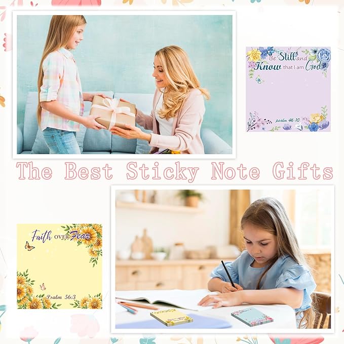 Lovarywow Bible Sticky Notes Gifts - 9 Pack Inspirational Sticky Notes 3x3 Religious Bible Verse Quotes Gifts for Christian Women Biblical Post Notepads School Office Supplies 450 Sheets