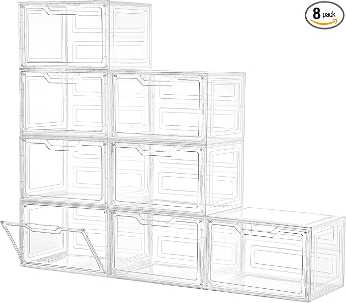 Freebat Closet Organizers and Storage, Acrylic Clear Plastic Storage Bins with Magnetic Door, 8 Pack Storage Containers for Clothes Home Organization Purse Bag Cabinet Display Closet Organizer System