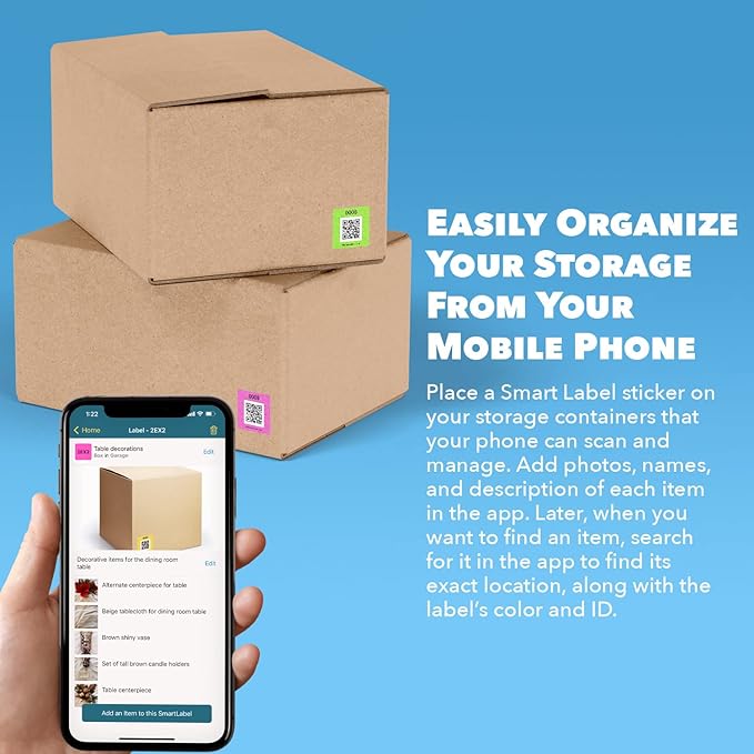 Smart Labels QR Code Stickers Pack of 48 (Neon) Made in USA - QR Code Labels for Storage & Inventory Tracking, Storage Unit Organization, App Stickers for Inventory Organization & Moving Supplies