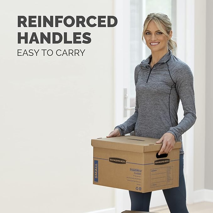 Bankers Box Small Classic Moving Box 15 Pack, Reinforced Handles, Tape-Free Assembly, Box with Lid, 15-in x 12-in x 10-in (7714209)