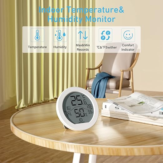 SECRUI Hygrometer Thermometer for Room Temperature Humidity Meter Indoor Thermometer Accuracy Calibration LCD Temperature Sensor with Maximum and Minimum Records, TH1, White, 2 Pack