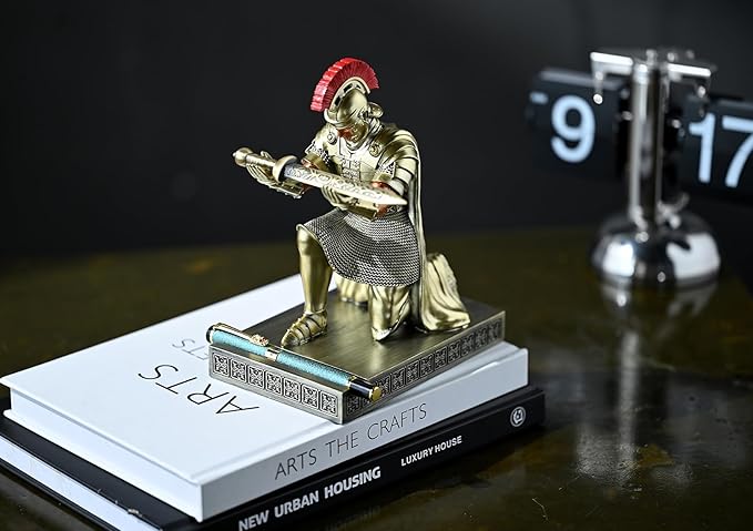 CYXStar Roman Praetorian Prefect Warrior Knight Pen Holder Desk Ornament Resin Praetorian Guard Mobile Phone Stand Desk Accessories and Organizer for Office with a Letter Opener (Bronze)