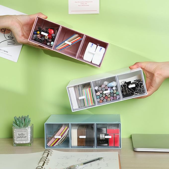 OSteed Desktop Drawers, Desk Organizer with 6 Drawers, Stackable Plastic Storage Box for Home Collection, Cosmetics, Jewelry, Office Supplies (2 Tall Layers, White)