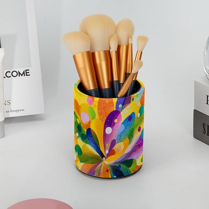 Leather Pen Holder for Desk Colorful Spot Pencil Cup Desktop Organizer Makeup Brush Holders Office Supplies for Home, Kids & School