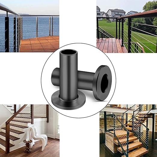 CKE 50 Pack T316 Stainless Steel Black Protector Sleeves for 1/8" 5/32" or 3/16" Cable Deck Stair Railing Kit System, Black Cable Railing Protective Sleeves for Wood Posts, DIY Balustrade, BCR01-3/16