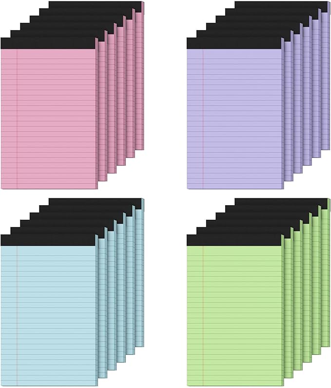 24 Pack Note Pads 5x8, Narrow Ruled Legal Pad, Multicolor Small Notepads, 30 Sheet/Notepad, Colored Lined Paper, Pink Legal Pad, Purple Notepad, Perforated Lined Note Pads for College, Office, Home