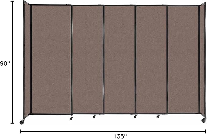 Versare Straightwall Sliding Portable Wall Partition | Freestanding Office Dividers | Locking Wheels | Temporary Room Separator | 11'3'' Wide x 7'6'' Tall Latte Fabric Panels