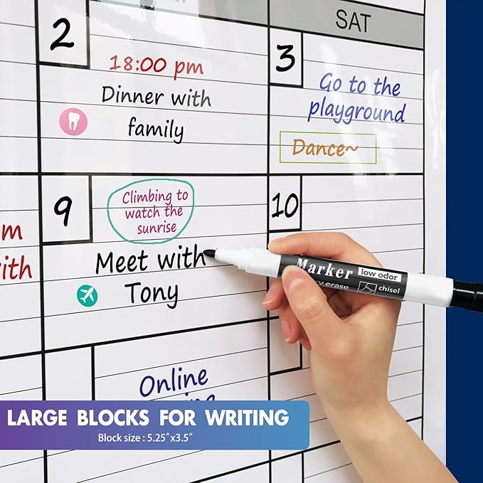 Dry Erase Two Month Laminated jumbo Wall Calendar, 38" x 50", Huge bimonthly Vertical Laminated Erasable White Board, Giant 60 day Family Whiteboard Schedule Planner, Large Multi Month Reusable Poster