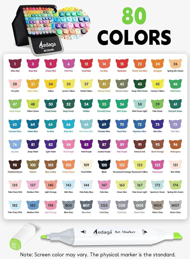 AEDAGA 80 Colors Alcohol Markers with Free App, Dual Tip Art Marker with Kickstand Case for Artists Adults. Alcohol Based Markers for Coloring Painting Sketching and Drawing, Great Gift
