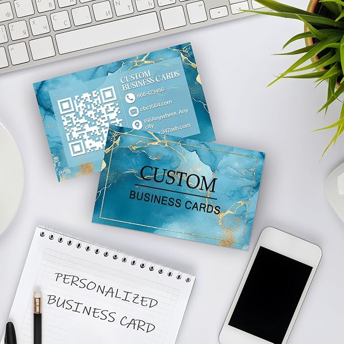 Custom Business Cards - Customizable Logo/Text/QR Code, 300gsm Matte Paper Front & Back Sides Printed, for Company/Business/Thanks Cards 100/200/500/1000/2000 Pcs
