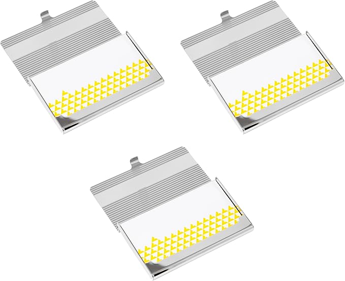 Stephanie Imports Set of 3 Slim & Minimalist Metal Business Card Holder Unisex Case (Silver Band Ridges)