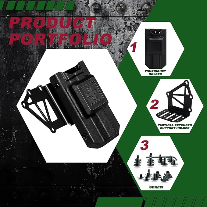 Tourniquet Holder for Gun Holster, Tactical Tourniquet Holder Adapter Mount, Police Gear Accessories with QLS Kit for 3-Hole Holster