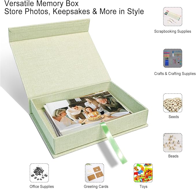 Sprsthai 5x7 Archival Photo Storage Box with Lid – Stackable Memory Keepsake Organizer for Photos, Certificates, Jewelry & Scrapbooking Supplies Grass Green