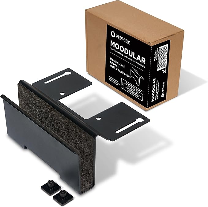 ULTRARM Moodular Add-ons Vertical Laptop Tray [Accessory Only - Requires Moodular Wooden Monitor Stand Slide Rails for Use] Black MSA-VLT