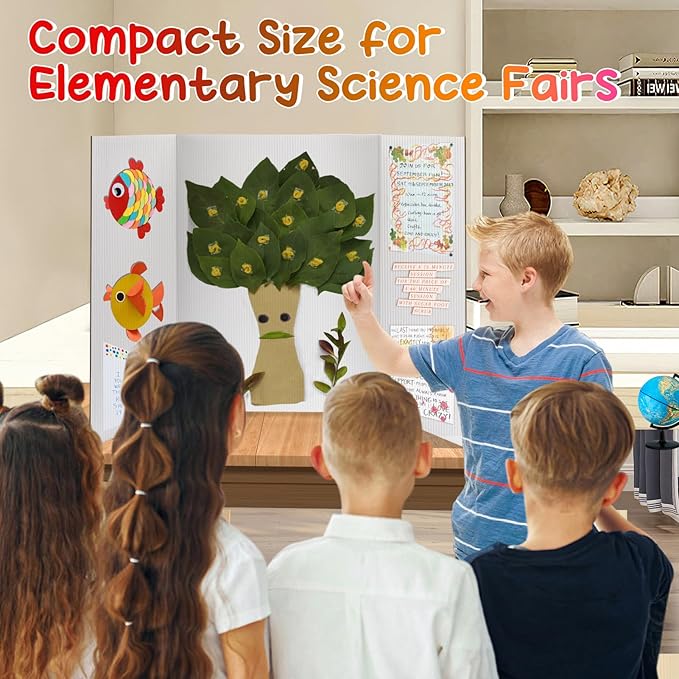 8 PCS Trifold Poster Board - 16" x 23" Small Tri Fold Display Board Hard & Thick White Presentation Cardboard for Science Fair, School Projects, Business Supply