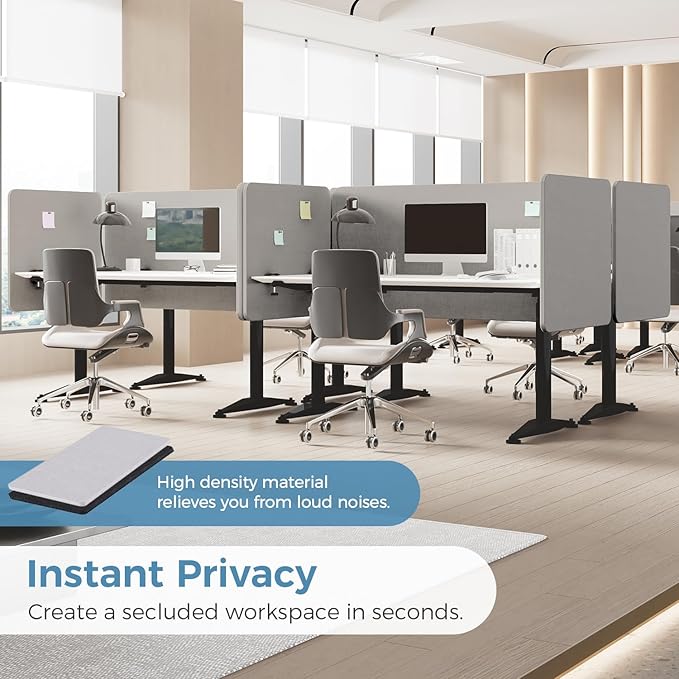 MORDEER 47.2 Inch Desk Divider Panels Set, Acoustic Divider Panel for Privacy, Fabric Wrapped Room Dividers for Office, Easy Assemble, Light Grey