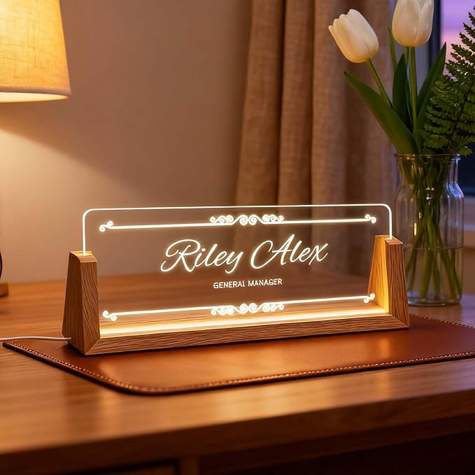 Custom Office Name Plate, Personalized Light Up Desk Sign for Coworkers Team Members, Employee Appreciation Gifts