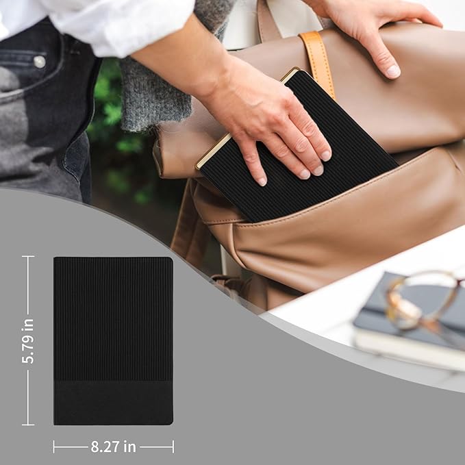 TSFPapier Lined Journal Notebook for Work College Ruled Note Book 5.79"x8.27" A5 PU Leather Daily Journaling 216 Pages for Women Men Writing Home School Supplies Business (Black)