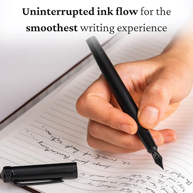 Ellington Pens Luxury Fountain Pen Set - Fountain Pens for Writing - Smooth Nib - 24 Ink Cartridges Special Bundle - Includes Refillable Ink Converter, Calligraphy, Journaling, Sketching (The Stealth)