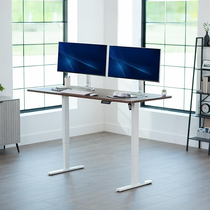 VIVO Electric 71 x 30 in Rustic Standing Desk, Memory Height Adjustment, 1B Series, Holds 220 lbs, Vintage Brown Top White Frame, DESK-KIT-1W7N