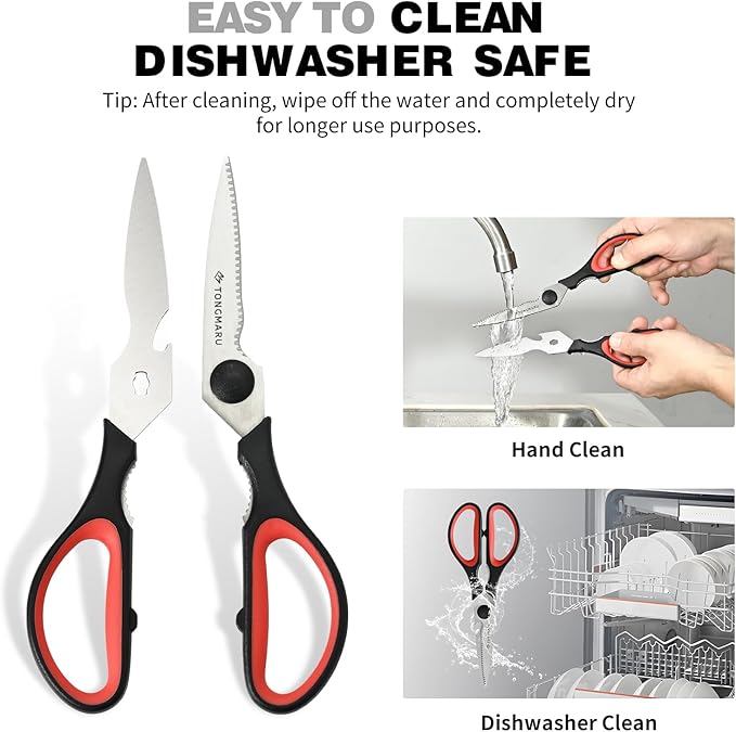Kitchen Cooking Shears Heavy Duty Kitchen Scissor with, Detachable, All Purpose Scissors, Dishwasher Safe Scissors, Serrated Blades, Nutcracker and Bottle Opener function included (2 Pack)