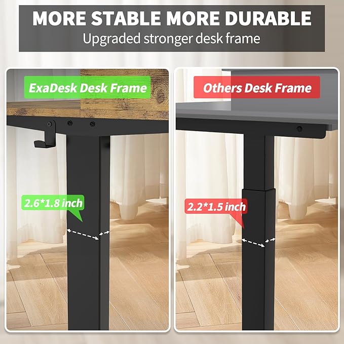ExaDesk 55 x 30 Inch Electric Standing Desk with 2 Drawers, Adjustable Height Widened Stand Up Desk with Storage, Sit to Stand Ergonomic Workstation for Home Office, Rustic Brown