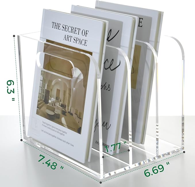 AIMOLLY Clear Acrylic Organizers - 3 Vertical Compartments Acrylic Folder Organizer & File Organizer, Desk Document Storage Bins for Magazines, Binders - Multipurpose Home Office Desk Organizer