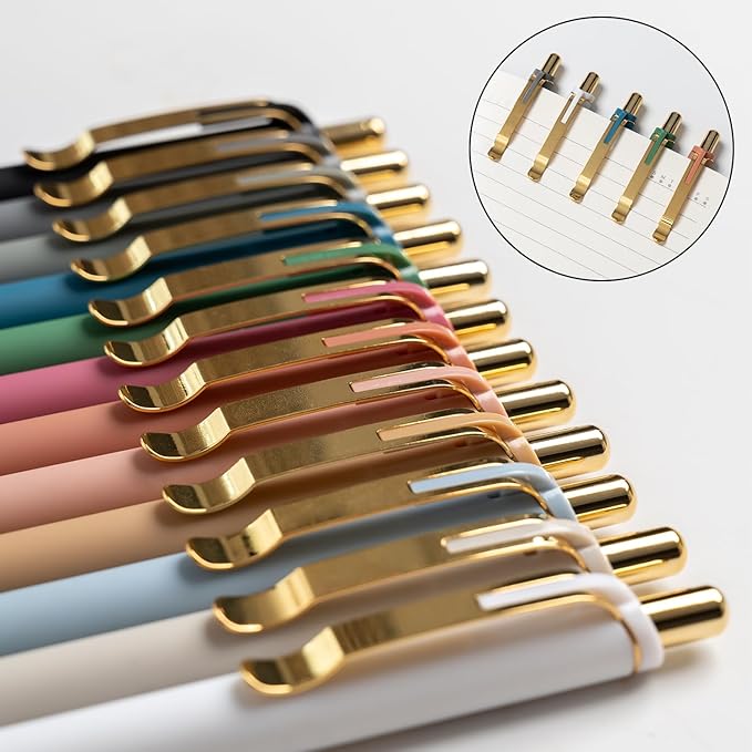 Linbsunne Ballpoint Pens Black Medium Point 1mm Pen with Super Soft Grip Ball Point Pen for Men Women Retractable Pens (gold-12 pcs)