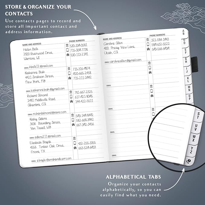 Legend Planner Address Book with Alphabetical Tabs –Telephone Contacts Book for Phone Numbers, Addresses, Passwords, Medium (Mystic Gray)