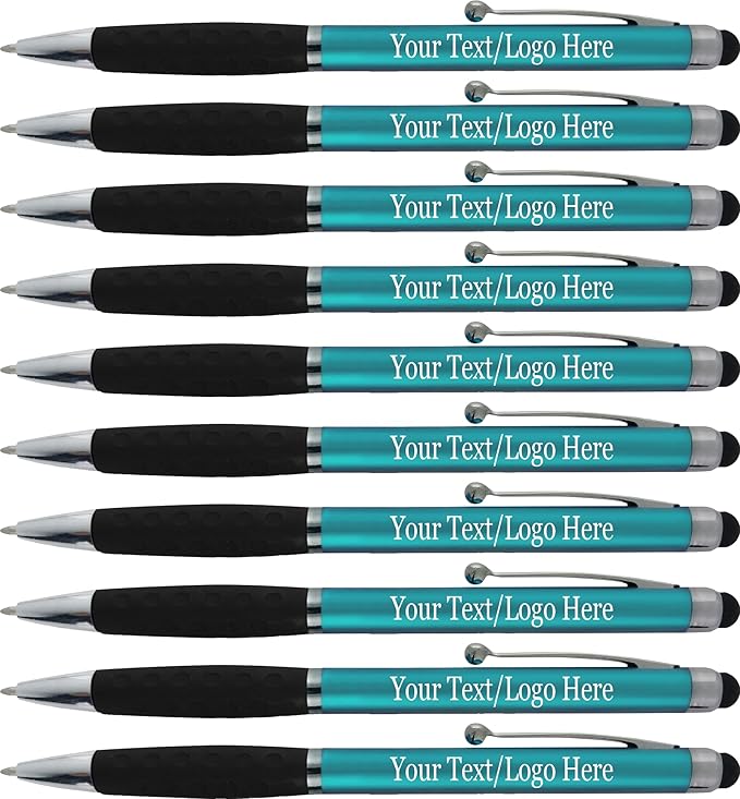 SyPen Personalized Pens With your Custom Logo or Text-600 Pack Bulk-for Businesses, Parties, and Events, 2 in 1 Ballpoint Pen & Stylus for Touchscreen Devices, L'Blue Barrel, Black Ink