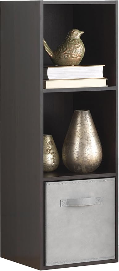 Whitmor 3 Cube Bookcase, 3 Tier Stackable MDF Bookself, Open Storage Display Organizer, Storage Cabinet for Living Room, Bedroom, Home, Office, 12.2" L x 11.7" W x 35.6" H, Espresso