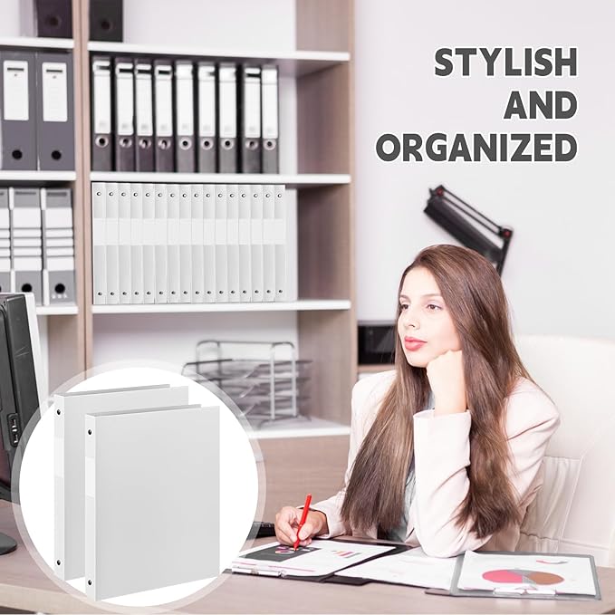 Henoyso 16 Pcs 3 Ring Binder 0.5 Inch Round Fits Letter Size 8.5'' x 11'' Paper Plastic Flexible Binder Bulk Holds 140 Sheets with 1 Pockets Versatile Organizer for Home Office School (White)