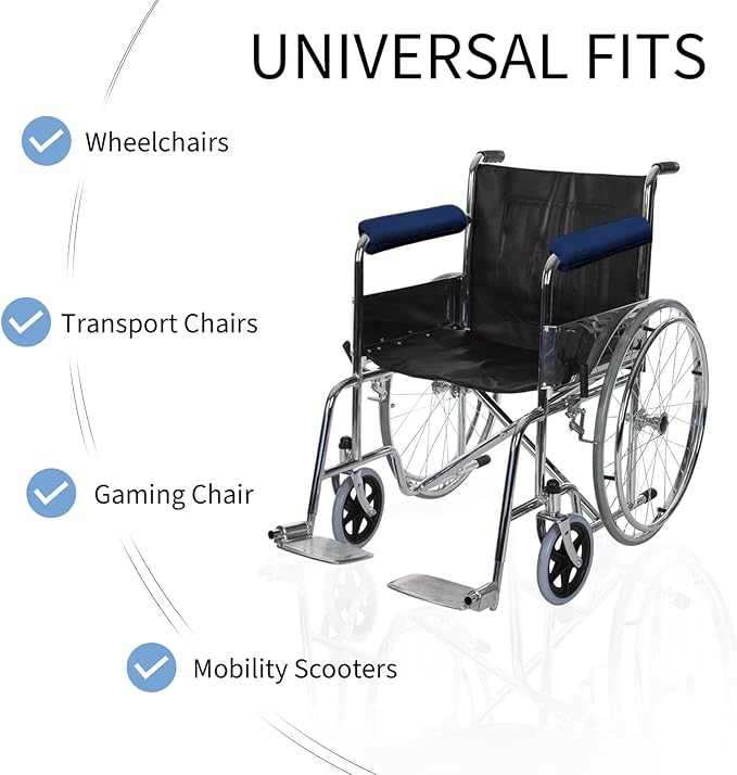 SPRING SEAON Wheelchair Armrest Covers 2 Pack Soft Memory Foam Wheelchair armrest Pads Wicking Washable for Office Transport Chair (Navy Blue)