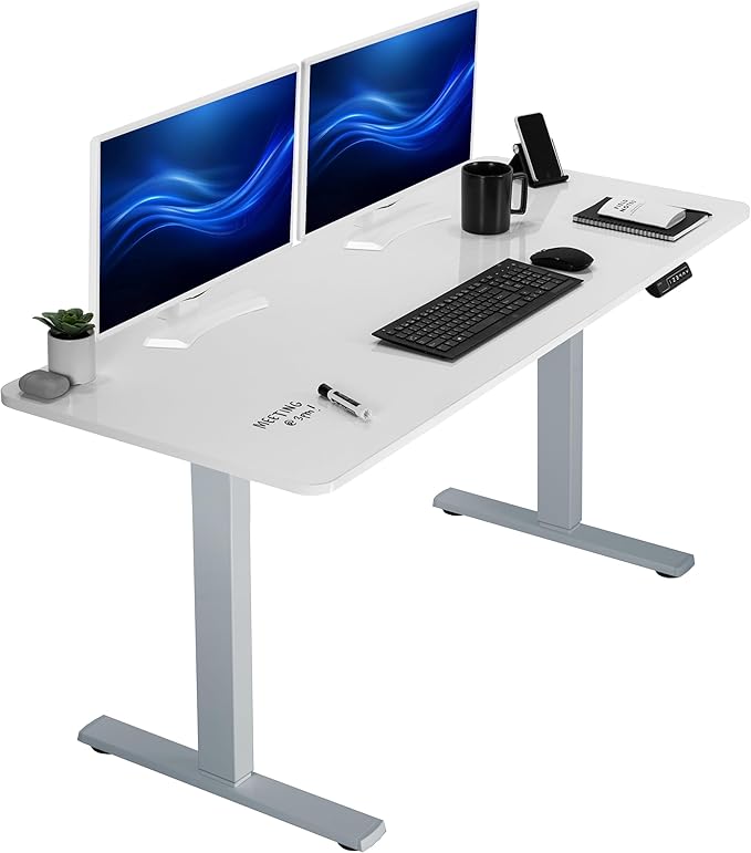 VIVO Electric Dry Erase 60 x 24 in Standing Desk, Memory Height Adjustment, 1B Series, Holds 220 lbs, Whiteboard Top Gray Frame, DESK-KIT-1G6WE